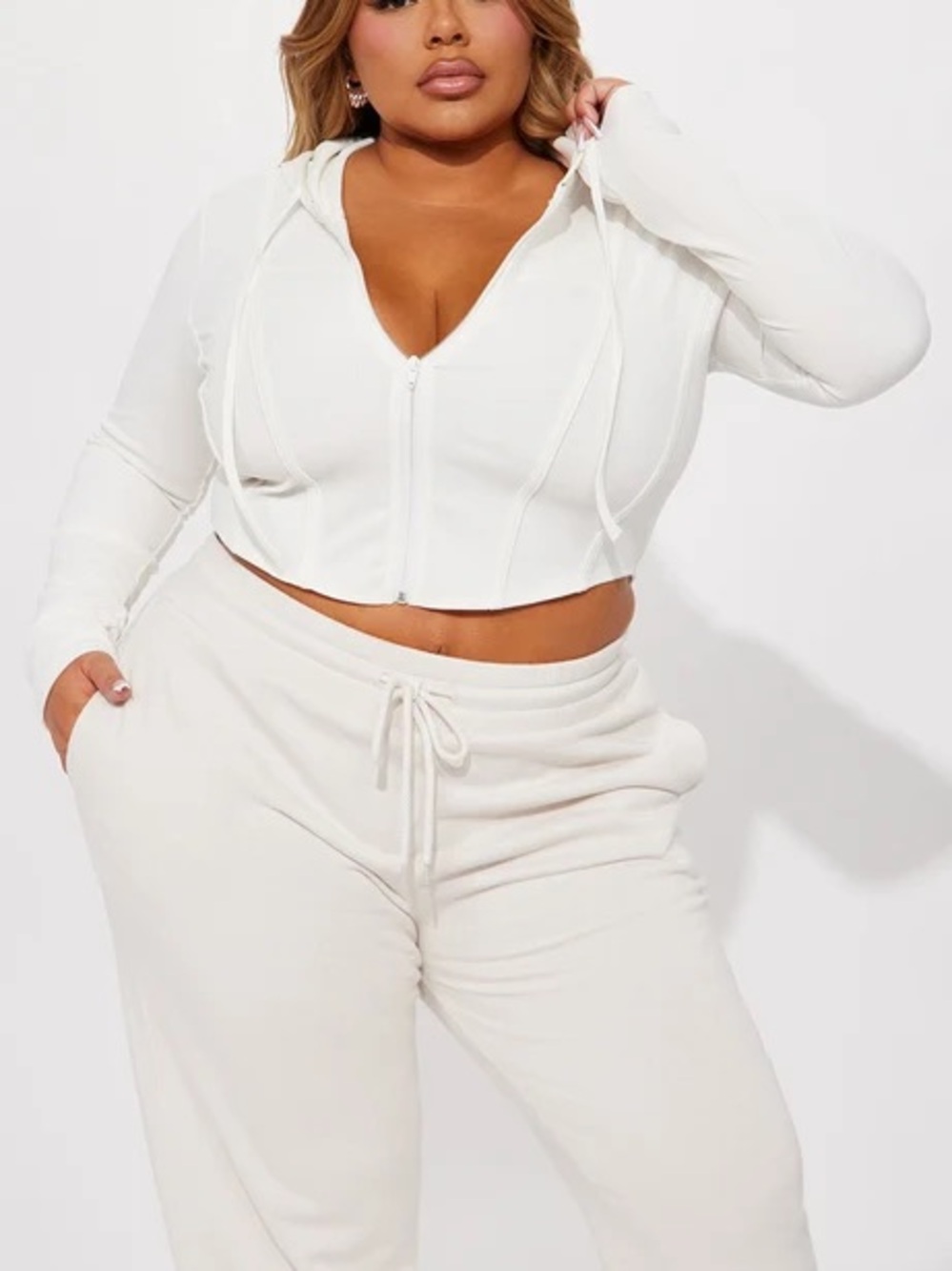 White Cropped Zip Hoodie- NEW